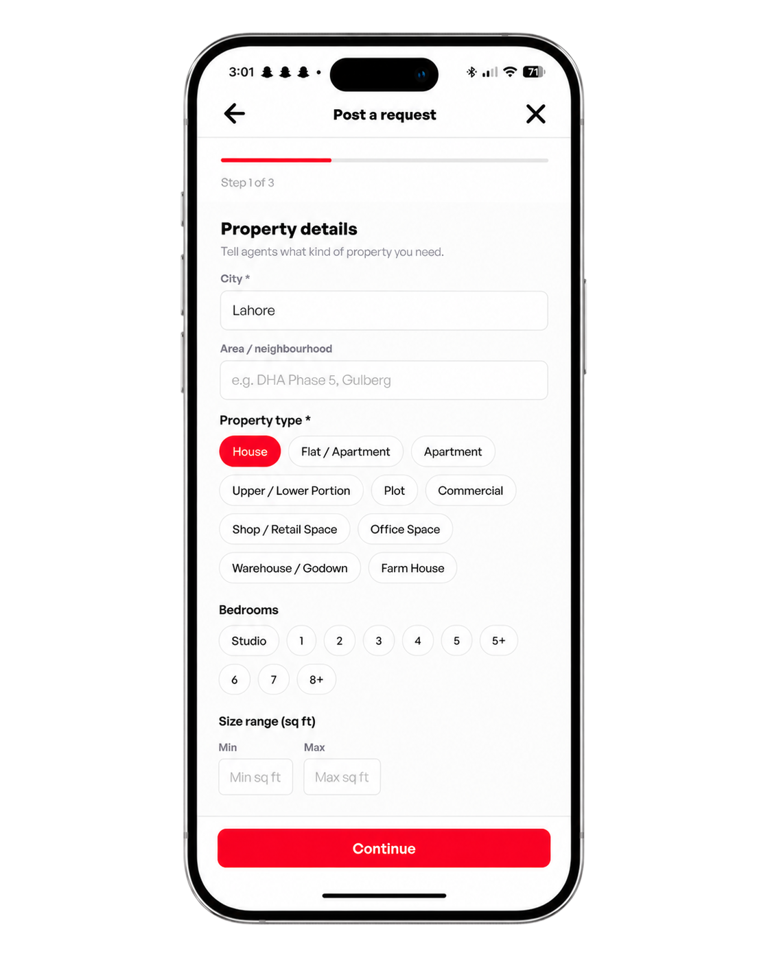AuctionNow post a request screen