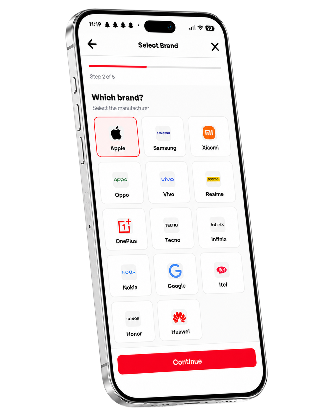 AuctionNow selected brand screen